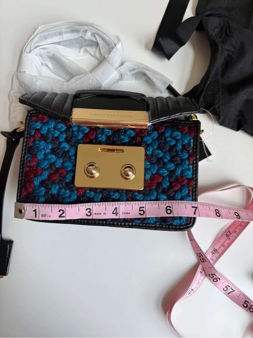 Juicy Couture NWT Balboa Mini Crossbody Black Multi Tweed Leather